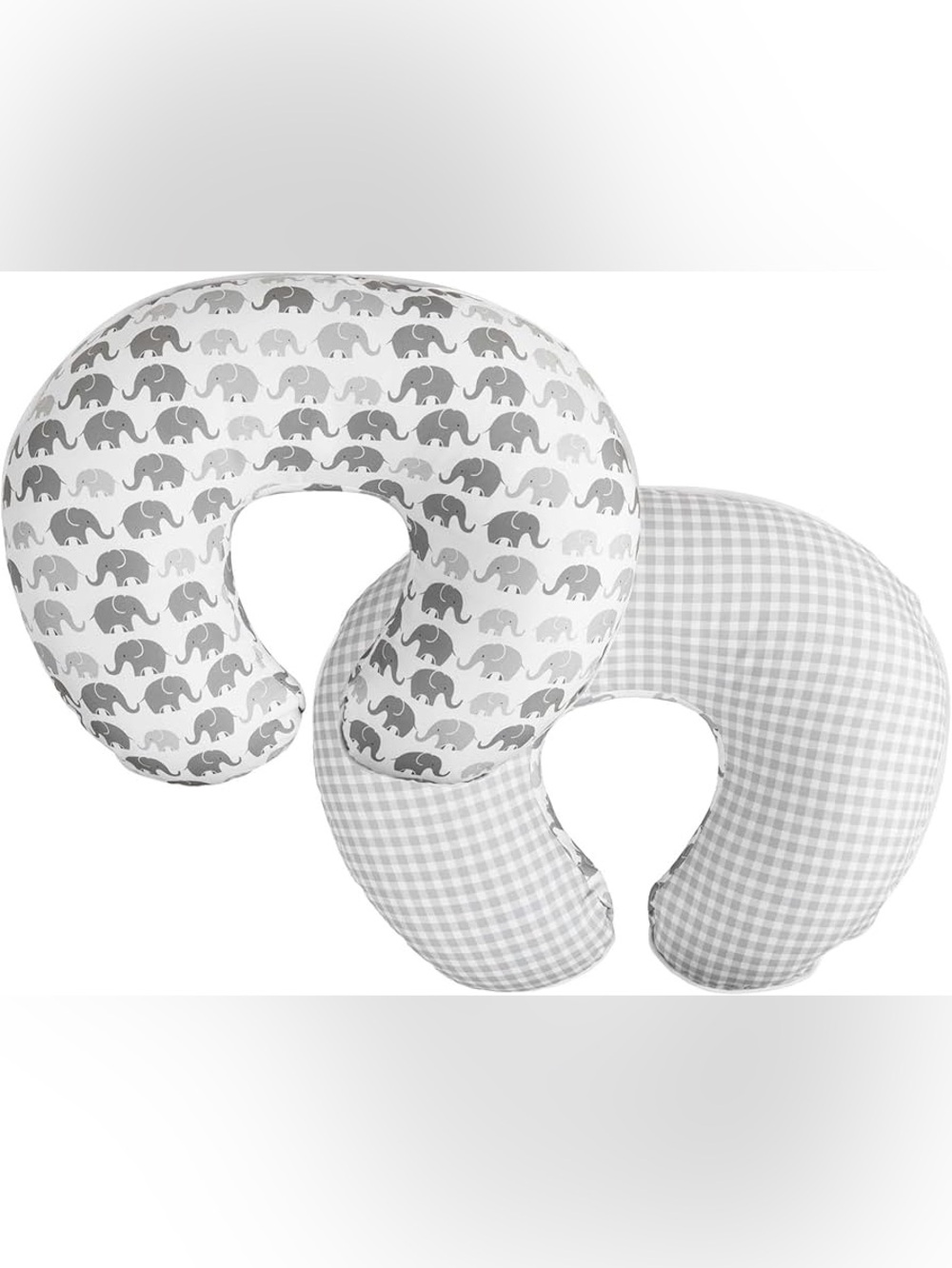 Grey Elephant & Gingham Nursing Pillow & Cover